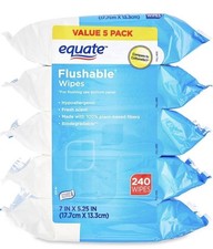 Equate Flushable Wipes 5 Pack 240 Count Hypoallergenic Fresh Scent 7x5.25in