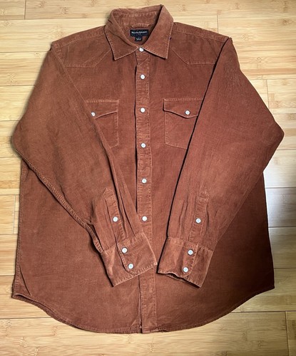 Banana Republic Men Chestnut Corduroy Pearl Snap Western Yoke Shirt|Sz:L 16-16.5 - Picture 16 of 23