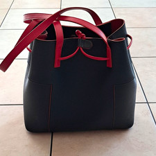 Damen Schultertasche Bucket Bag Leder schwarz...