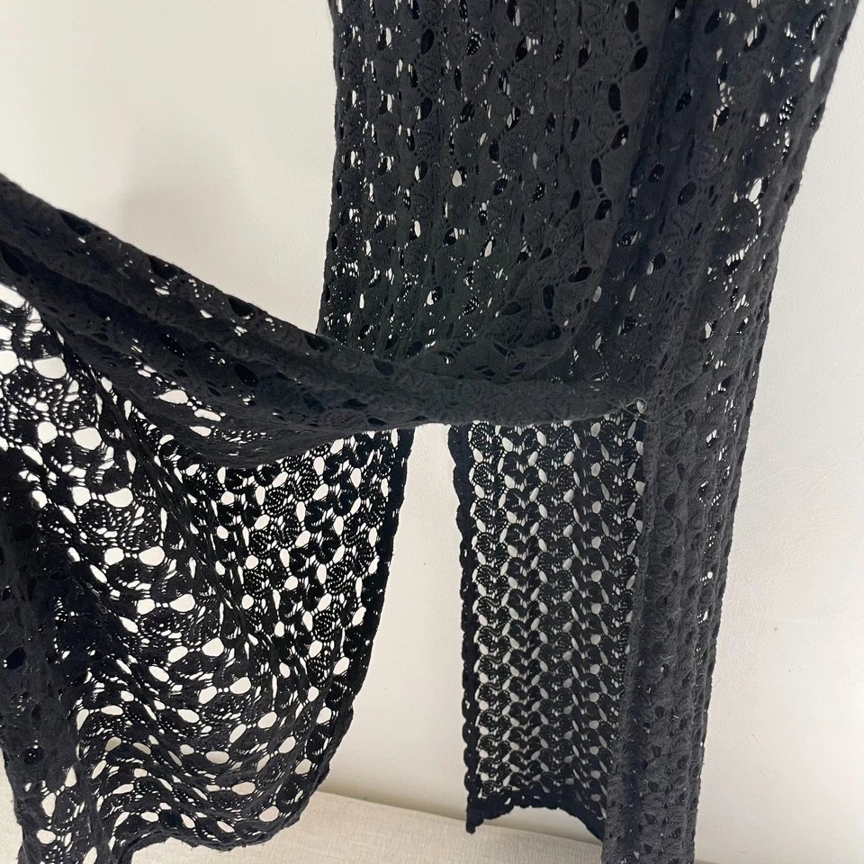 Maxi Vestido Negro Transparente Crochet Encaje Gótico Manga Larga Y2K Boho Festival Talla S Foto 4 de 4