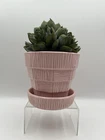 McCoy Pottery Planter W Saucer Vintage Flower Pot Pink  Basket Weave