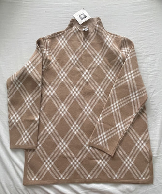 Anne Klein Camel Rautenmuster Mock Neck Pullover - Gr. M - Neu Mit Etikett