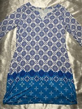 Hatley Women’s V Neck Blue, White Geometric Dress Size XL