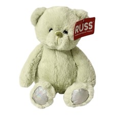 NWT RUSS Plush Teddy Bear Mint Light Green 13” So Soft Silver Shimmer Feet Ears