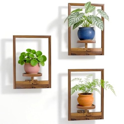 Hanging Planters for Indoor Plants Wall Decor, Wooden Floating Shelves for  | eBay