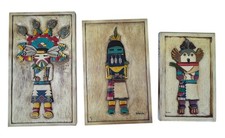 Signed Tom Jones Native American Art Panels Hopi Kachina Wood Relief 1970s VTG