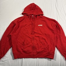 Victoria  s Secret PINK Zip Up Hoodie Sweatshirt Red Women  s Small NWT 59.95