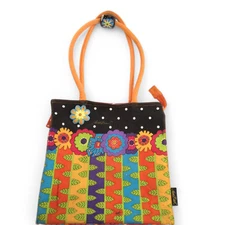 Sun N Sand Laurel Burch Vintage Tote Bag Canvas Floral Print 14x14x5