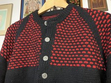 Vtg 1950s Men's Chunky Woven Cotton Wool Cardigan Norwegian Style Sweater L Prep