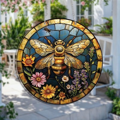 Hummel Sonnenfänger Buntglasoptik Hängefenster Gartendeko