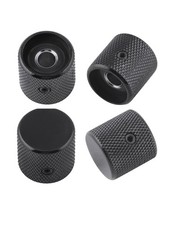 Metal Guitar Knobs Flat Top Control Knobs with Black Knurled Barrels 6M