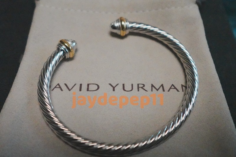 NEWDavid.YurmanSilver 18k-Gold 4mm Cable Classic-Pave Diamonds Bracelet size M