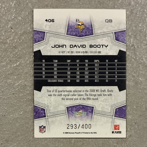 Score John David Booty #406 Vikings Gold Zone /400 Rookie Football Card - Picture 2 of 3