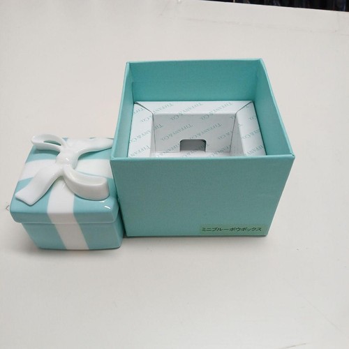 TIFFANY&Co. Jewelry Box Couples Classic Blue Bow Mini Square Ceramic 2143 In Box