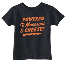 Toddler Funny T Shirts Powered By Macaroni and Cheese Sarcastic Food Graphic