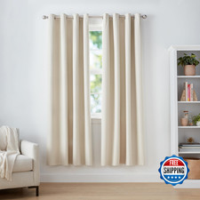 Amazon Basics Blackout Window Curtains 2 Panels w/ Grommets, Room Darkening Beig