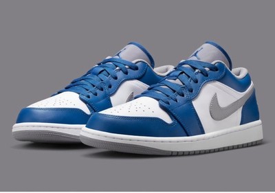 Size 8.5 Nike Air Jordan 1 Low True Blue Grey White Shoes Men
