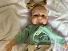 Vinyl Baby Doll Blue Eyes Blonde Straight Hair Girl Doll w/ Outfit  Headband