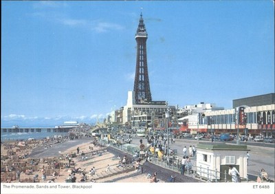 Blackpool Tower Promenade Sandstrand 1979 Postkarte Bamforth Farbglanz ET 6488