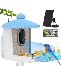 Smart Bird Feeder Camera Solar Powered 1080P HD AI Identify Wild Bird Night Vis