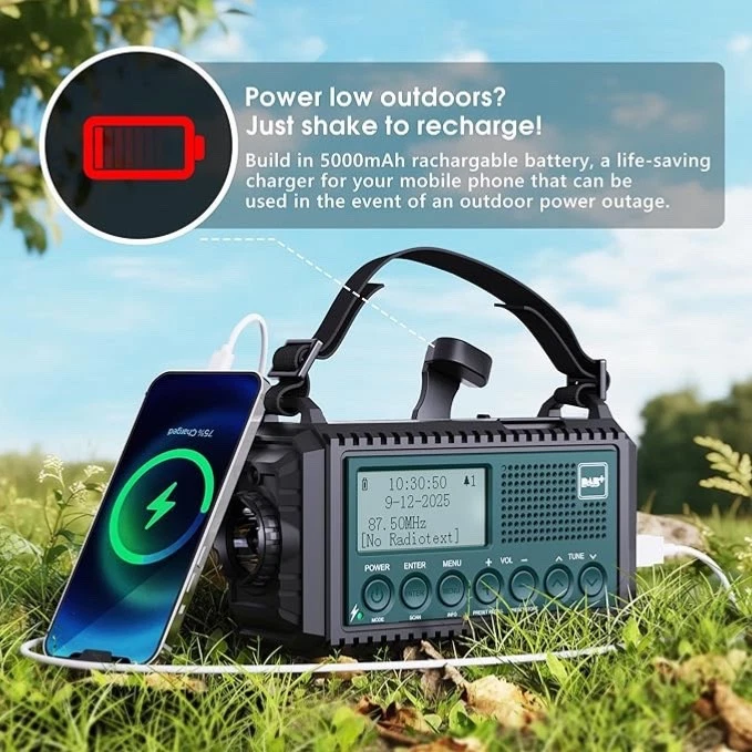 Kurbelradio DAB/DAB+/UKW Baustellenradio Radio Batteriebetrieben Tragbar Solar - Bild 4 von 4