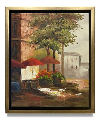 Hungryartist -Original Oil Painting of Street-side View  on Canvas 8x10 Framed