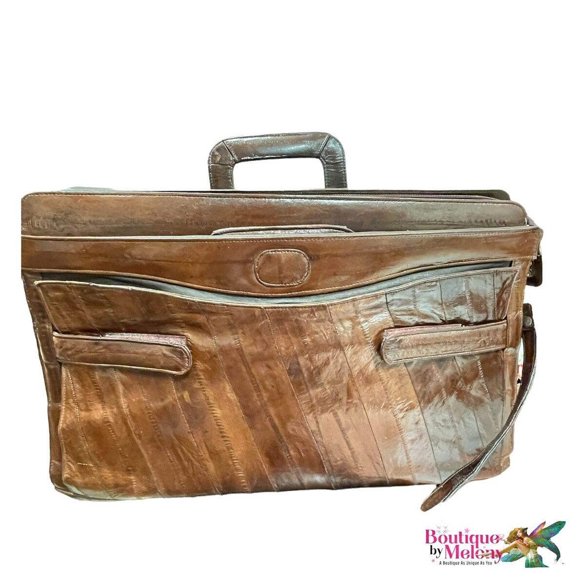 Vintage Genuine Eel Skin Briefcase Document Work Bag Brown Vintage Genuine Eel Skin Briefcase Document Work Bag Brown