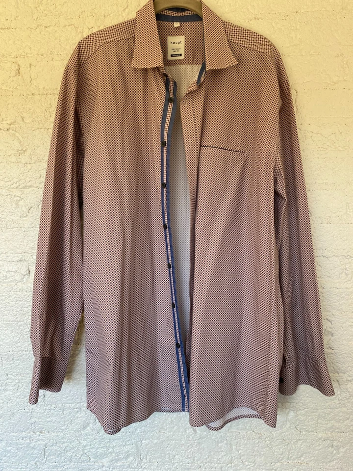 Camisa de vestir HAUPT para hombre de ajuste regular a cuadros manga larga con botones XL 43/44 17 1/2 Foto 3 de 4