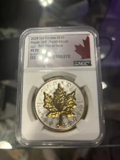 2024 Canada Super Incuse Maple Leaf 1 Oz Silver Gilt NGC PF70 First Day Issue