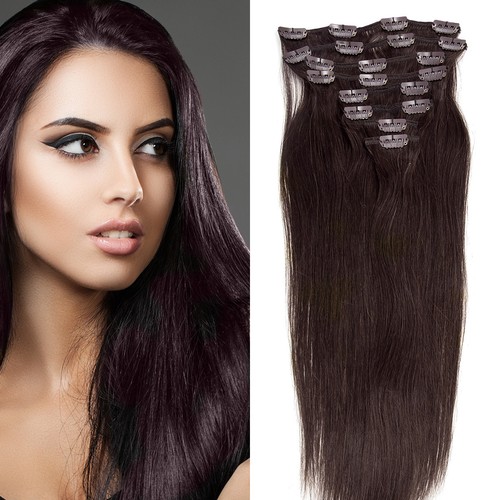 8 Haarteile Remy indisches Echthaar Clip In Human Hair Extensions mit 18Clips DE - Bild 4 von 18