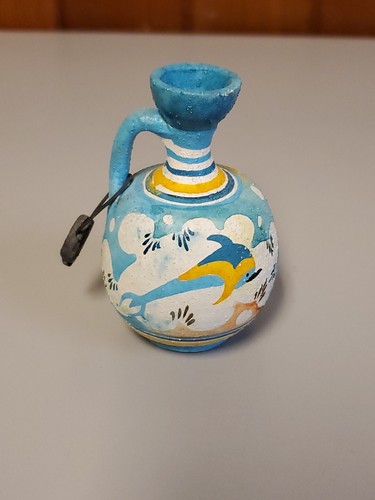 Clay Vase 3" Copy From Island Of Kreta 1500 BC #20 Dolphins Rare Greece