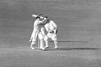 Surrey Stuart Surridge tries smack ball out ground only be caugh- Old Photo