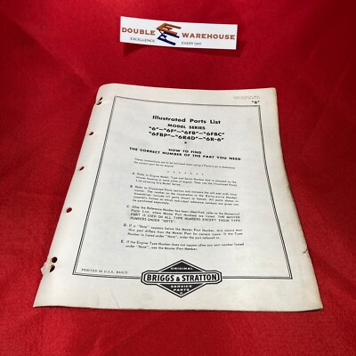 Briggs Stratton Illust Parts List Model MS-3801-51 6 6F 6FB 6FBC 6FBP 6R4D 6R6