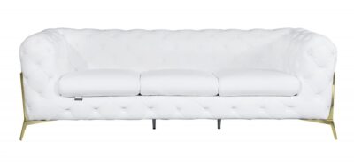 93 White Italian Leather Chesterfield Sofa With Silver Legs