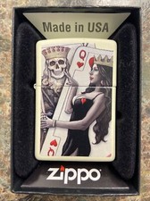 Zippo Skull King Queen Beauty Cream Matte Windproof Pocket Lighter 29393 *READ