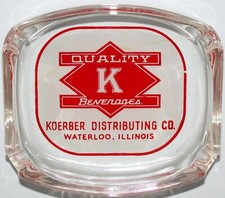 Ancien cendrier en verre QUALITÉ K BOISSONS Koerber Distributeur Waterloo Illinois