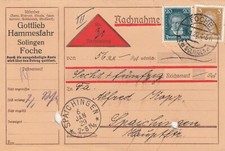 SOLINGEN-FOCHE, Nachnahme-Postkarte 1929, Got...