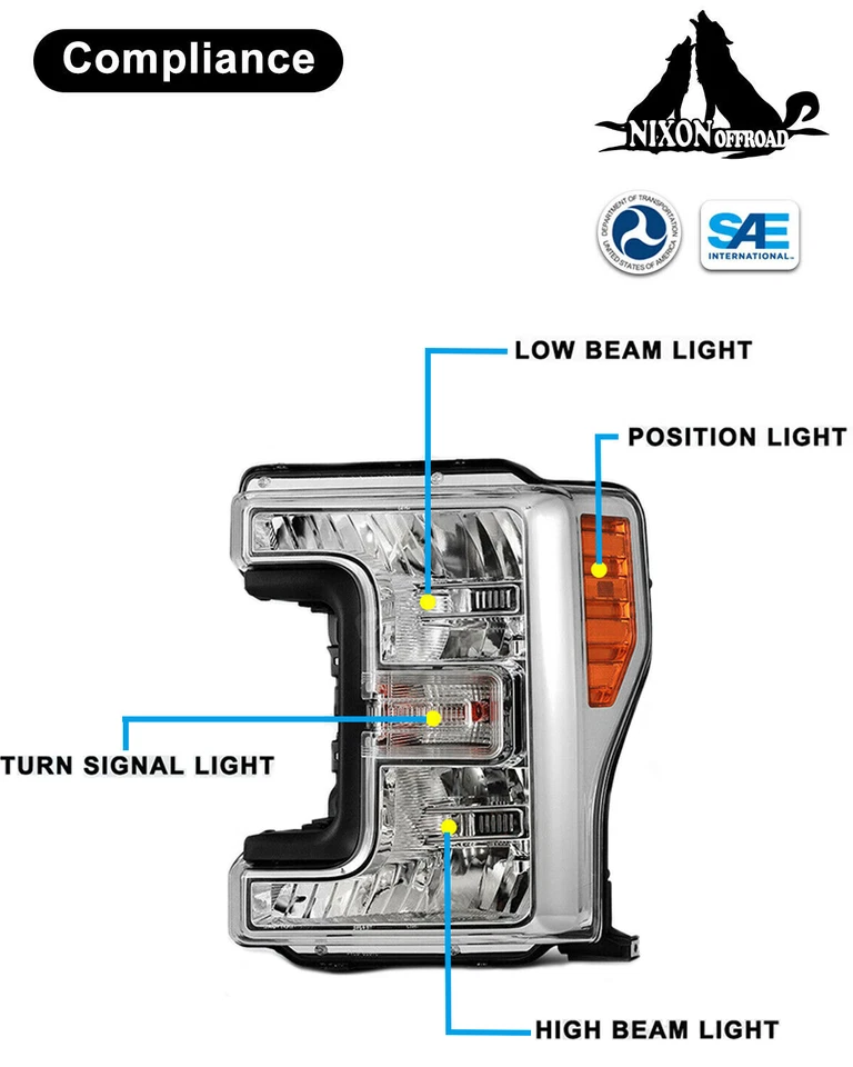 Par de faros cromados para Ford F-250 F-350 F-450 F550 Super Duty 2017 2018 2019 Foto 4 de 4