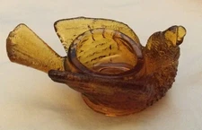 Amber Glass Bird Nest Open Salt Cellar - 3" x 1 7/8" x 1 5/8" tall