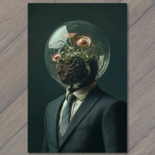 Art Print Surreal Venus Flytrap Head Suit Glass Globe Terrarium Weird Odd Emo