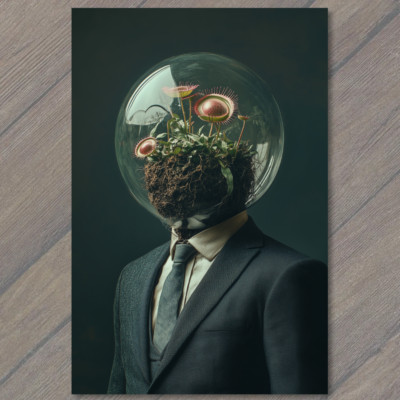 STICKER Surreal Venus Flytrap Head Suit Glass Globe Terrarium Weird Odd Emo