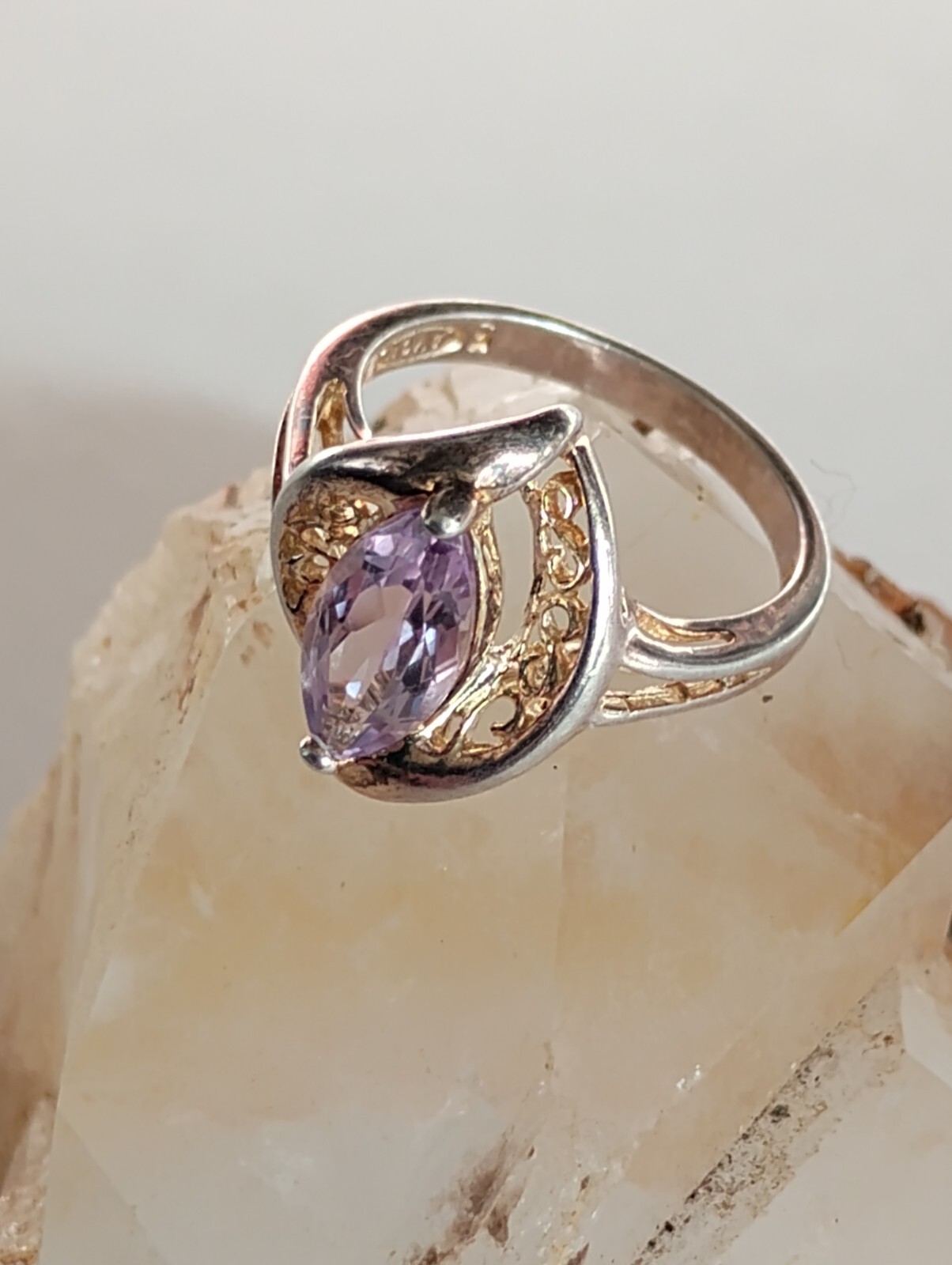 Solid sterling Silver 925 Amethyst Stone Vintage … - image 3