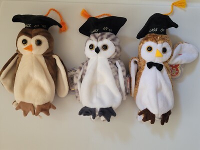 Lot of 3 owl beanie babies wise wiser wisest new with tags