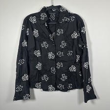 Samuel Dong Large Black White Floral Long Sleeve Button Up Top