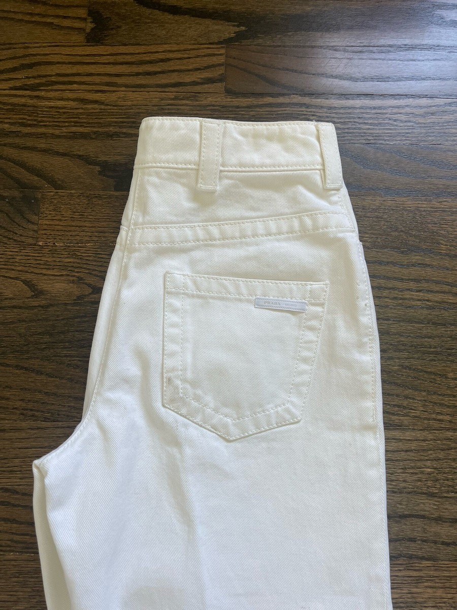 PRADA ホワイト カジュアルパンツ PRADA Milano Wide Leg Straight Pant White Denim Jeans Size