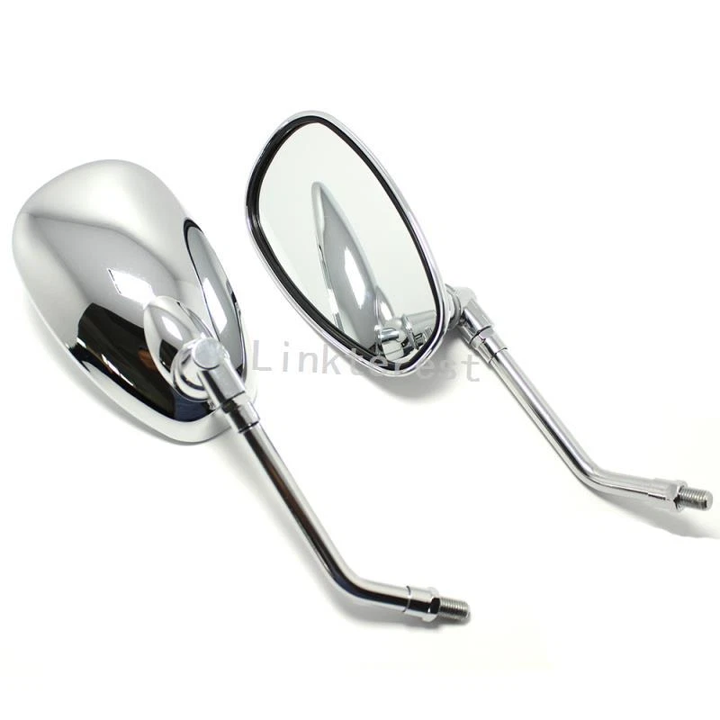 ESPEJOS RETROVISORES CROMADOS MOTO OVALADOS VÁSTAGO LARGO PARA HONDA SUZUKI KAWASAKI 10MM Foto 4 de 4
