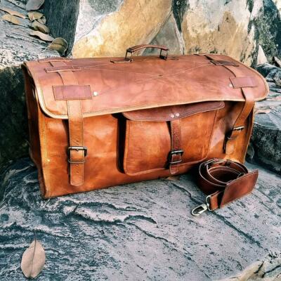 Duffel Bag Men Handmade Vintage Brown Leather Weekender Overnight Travel Luggage