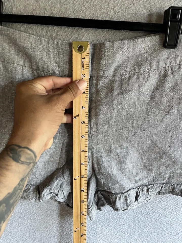 Pantalones Cortos LOFT Para Mujer 0 Gris Claro Mezcla de Lino Volantes Dobladillo Playa Foto 4 de 4