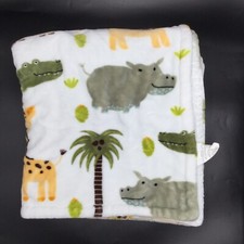 Idea Nuova White Jungle Hippo Giraffe Lion Sherpa Velour Baby Blanket Rn 76541