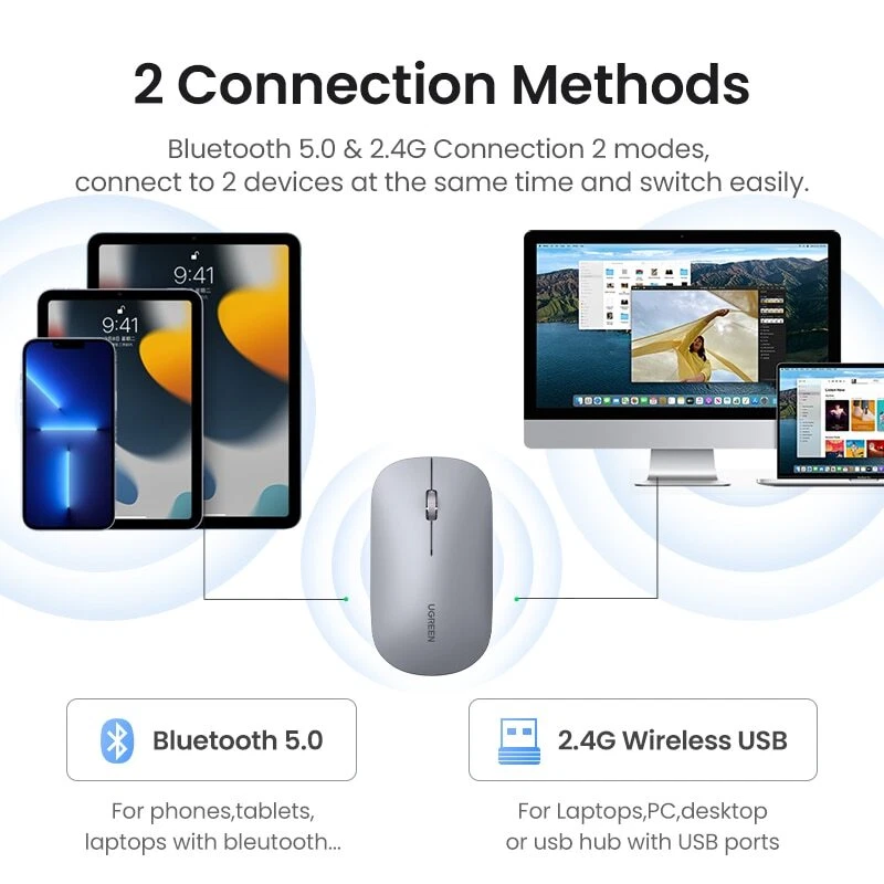 Wireless Bluetooth Silent Mouse for MacBook Tablet Computer Laptop PC Mice New - Image 2 of 4